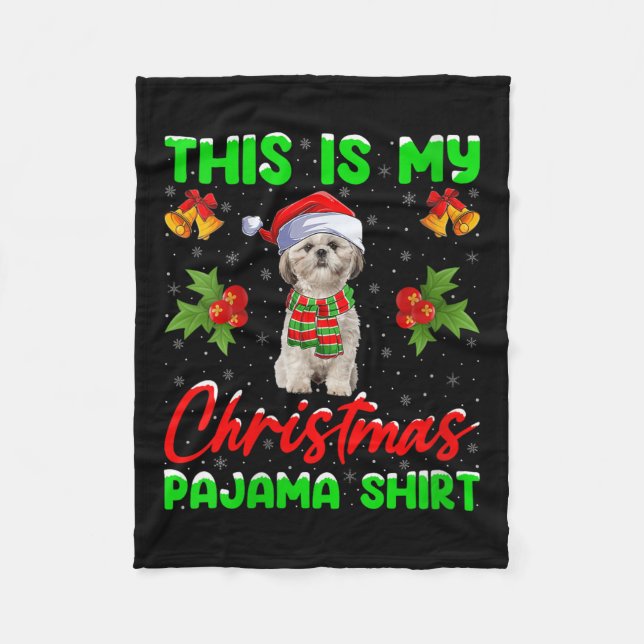 Womens This Is My Christmas Pajamas Funny Shih Tzu Fleecedecke (Vorderseite)