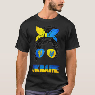 Womens Ukraine Messy Bun Hair Tragen Ukraine Flagg T-Shirt