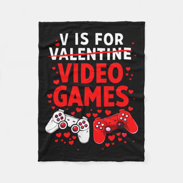 Women's V Is For Video Games Funny Valentines Game Fleecedecke (Vorderseite)