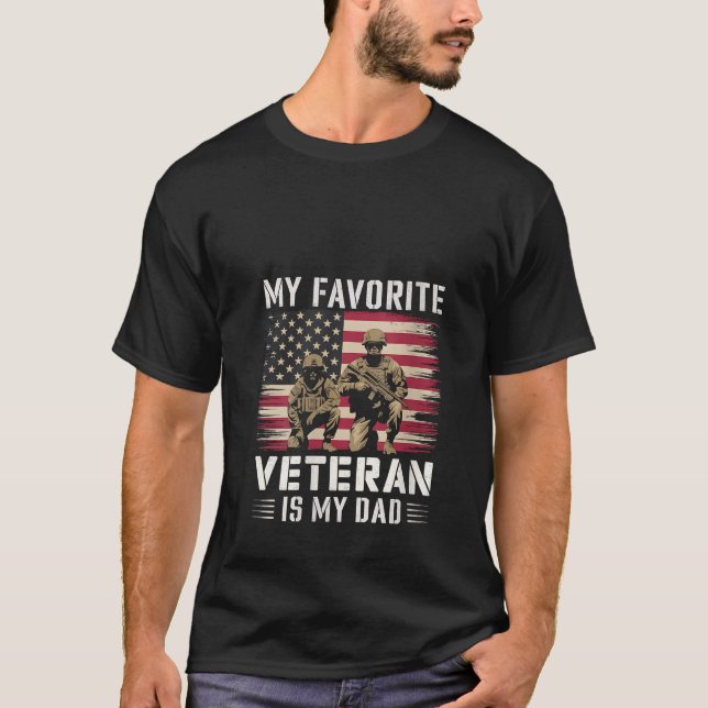 Womens Veteran Vater American Flag Proud Military  T-Shirt (Vorderseite)