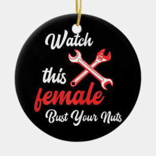 Womens Watch This Female Auto Mechanic Statement  Keramik Ornament