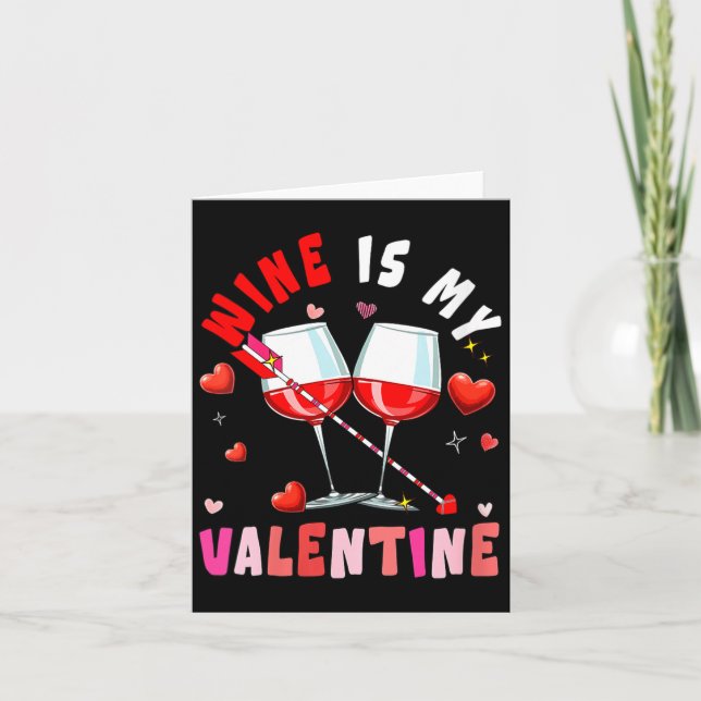Women's Wine Is My Valentine Hearts Matching Drink Karte (Vorderseite)