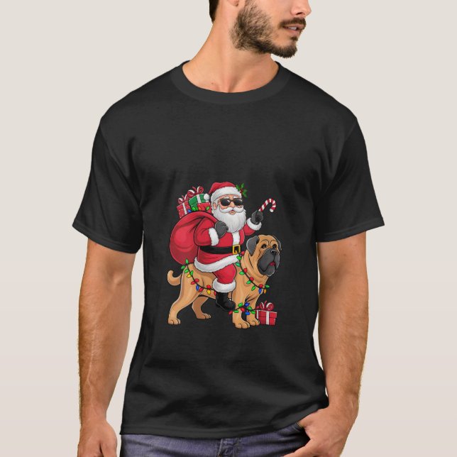 Womens Xmas Lighting Santa Riding English Mastiff  T-Shirt (Vorderseite)