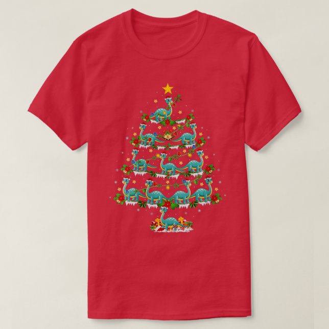 Womens Xmas Lights Brontosaurus Dinosaurier Weihna T-Shirt (Design vorne)