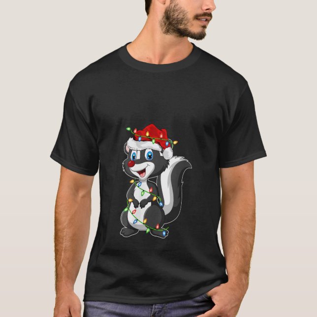 Womens Xmas Lights Santa Hat Skunk Christmas V Nec T-Shirt (Vorderseite)
