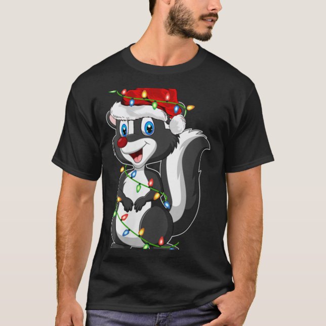 Womens Xmas Lights Santa Hat Skunk Christmas V Nec T-Shirt (Vorderseite)