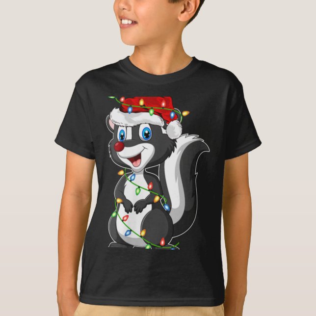Womens Xmas Lights Santa Hat Skunk Christmas V Nec T-Shirt (Vorderseite)