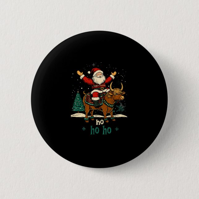 Womens Xmas Tree Lighting Santa Riding Highland Co Button (Vorderseite)