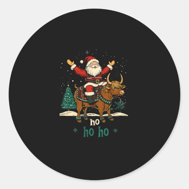 Womens Xmas Tree Lighting Santa Riding Highland Co Runder Aufkleber (Vorderseite)