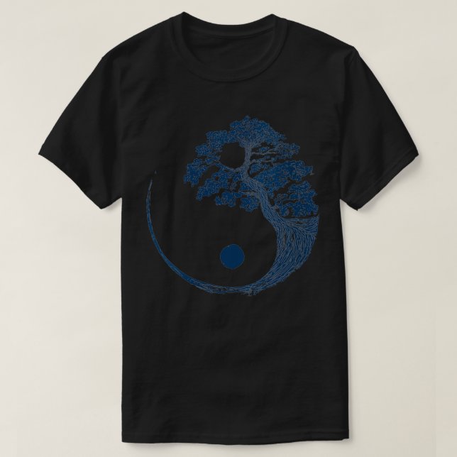 Womens Yin Yang Blue Bonsai Tree Japanisch Buddhis T-Shirt (Design vorne)