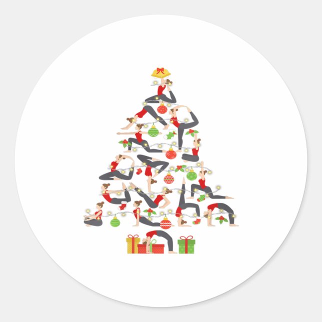 Womens Yoga Christmas Tree Gymnastik Runder Aufkleber (Vorderseite)