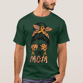 Womens Z4d4 Messy Bun Mama Orange Ribbon ADHD Awar T-Shirt