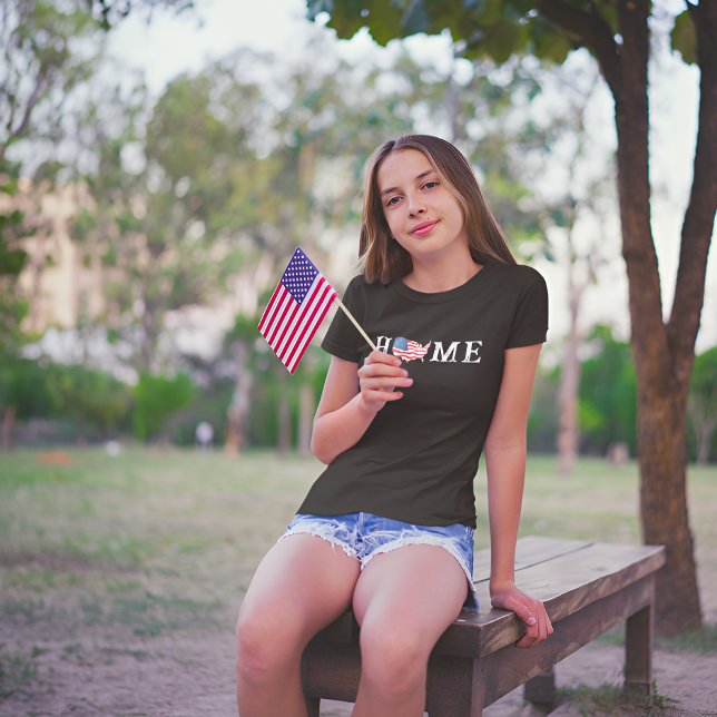 Women's Zuhause USA Map American Flag 4. Juli Läss T-Shirt (Casual Women Home USA Map American Flag 4th July T-Shirt At A Park)