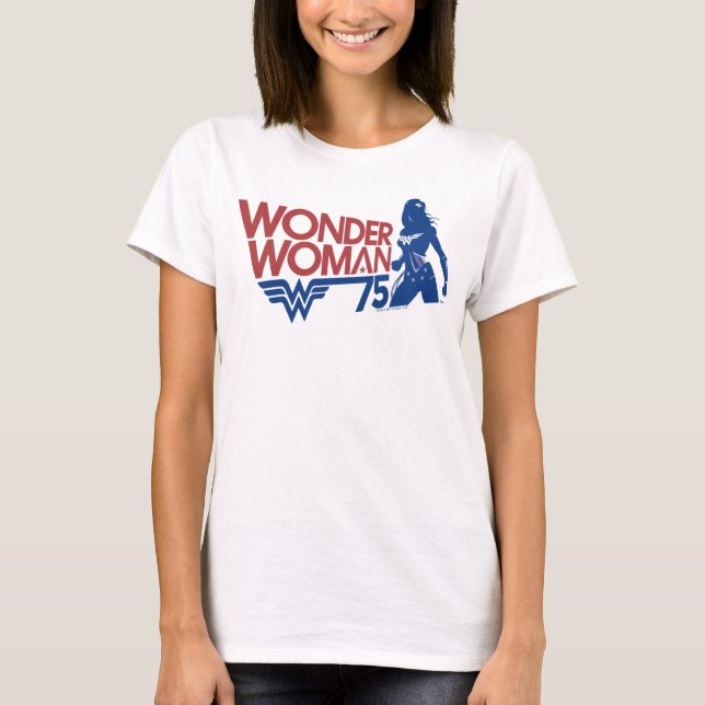 Wonder Woman 75-jähriges Red & Blue Logo T-Shirt (Vorderseite)