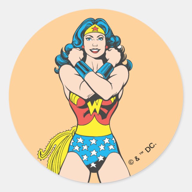 Wonder Woman Arms Crossed Runder Aufkleber (Vorderseite)