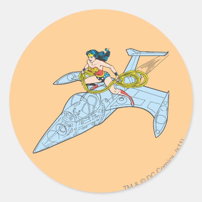 Wonder Woman auf Raumschiff Runder Aufkleber (Vorderseite)
