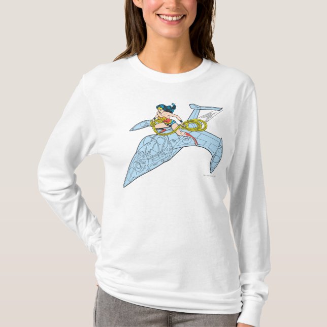 Wonder Woman auf Raumschiff T-Shirt (Vorderseite)
