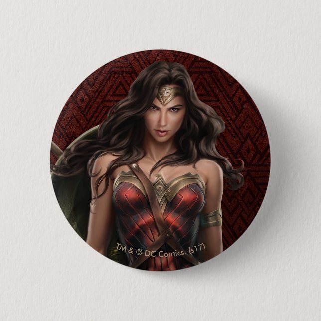 Wonder Woman Battle-Ready Comic Kunst Button (Vorderseite)