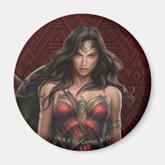 Wonder Woman Battle-Ready Comic Kunst Magnet (Vorne)