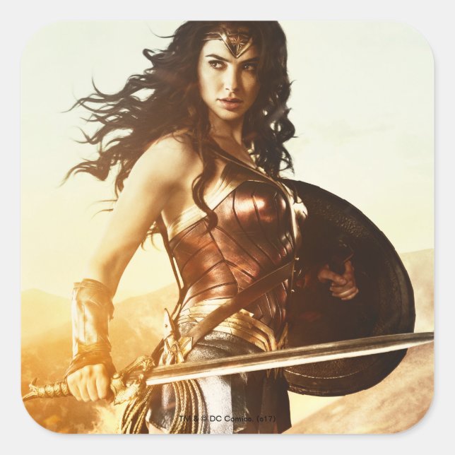 Wonder Woman bei Sunset Quadratischer Aufkleber (Vorderseite)