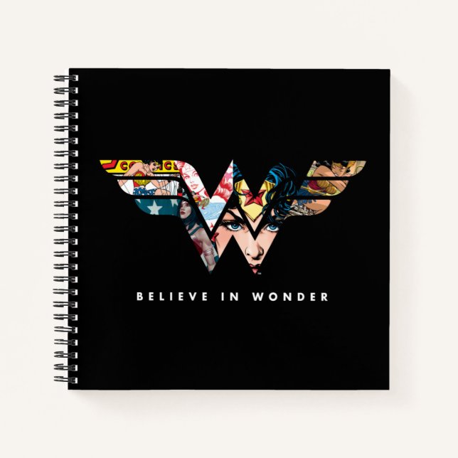 Wonder Woman "Believe In Wonder" Collage Logo Notizbuch (Vorderseite)