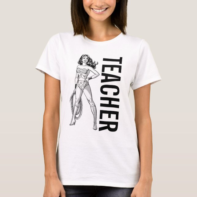 Wonder Woman Black & White Pose Lehrerin T-Shirt (Vorderseite)