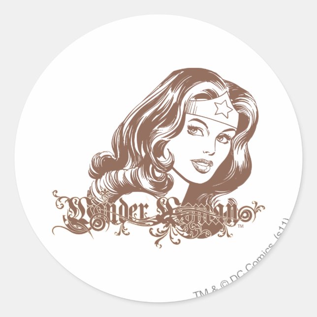 Wonder Woman Brown Runder Aufkleber (Vorderseite)