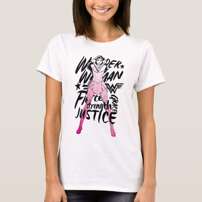 Wonder Woman Brush Typografy Art T-Shirt (Vorderseite)
