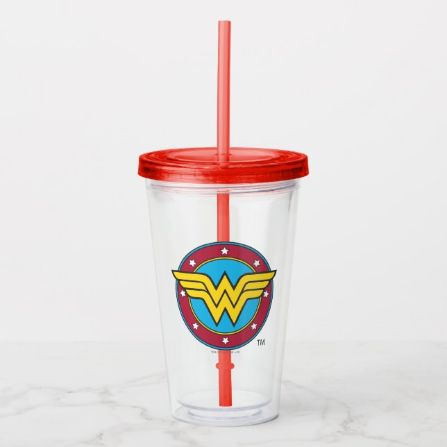 Wonder Woman | Circle & Stars Logo Acryltrinkbecher (Vorderseite)