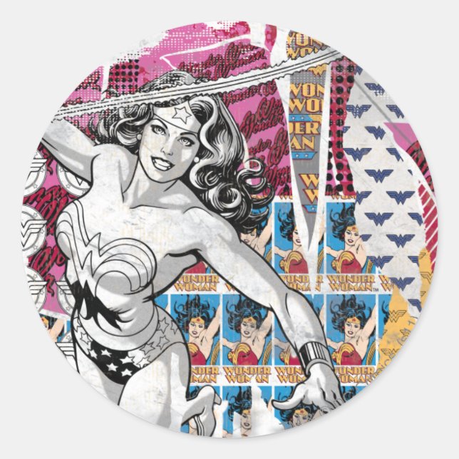Wonder Woman Collage 5 Runder Aufkleber (Vorderseite)