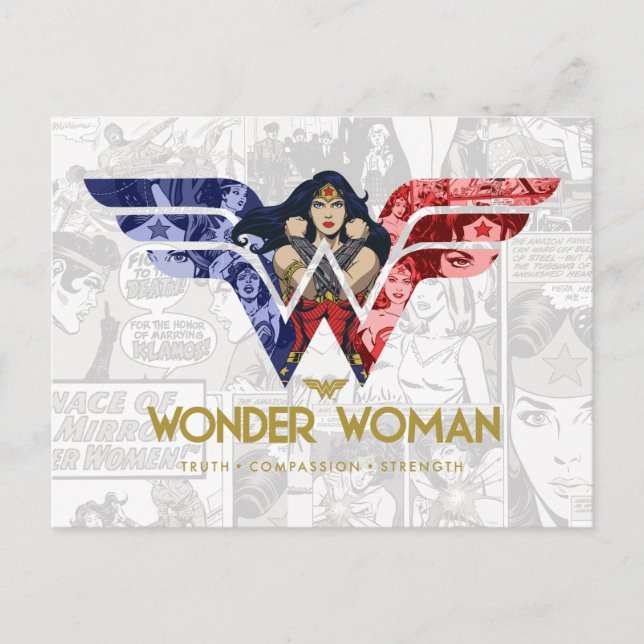 Wonder Woman Crossed Arms in Logo Collage Einladungspostkarte (Vorderseite)