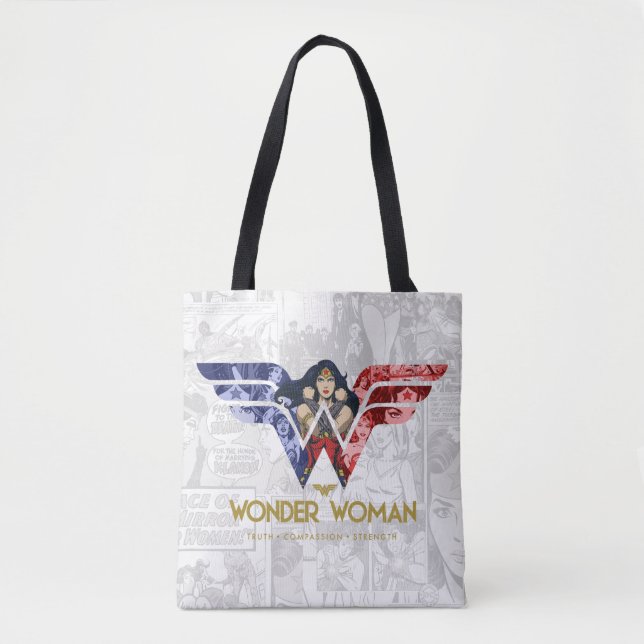 Wonder Woman Crossed Arms in Logo Collage Tasche (Vorderseite)