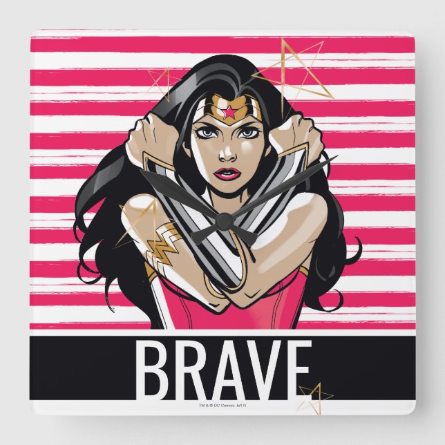 Wonder Woman Defend - Vorlage Quadratische Wanduhr (Vorderseite)