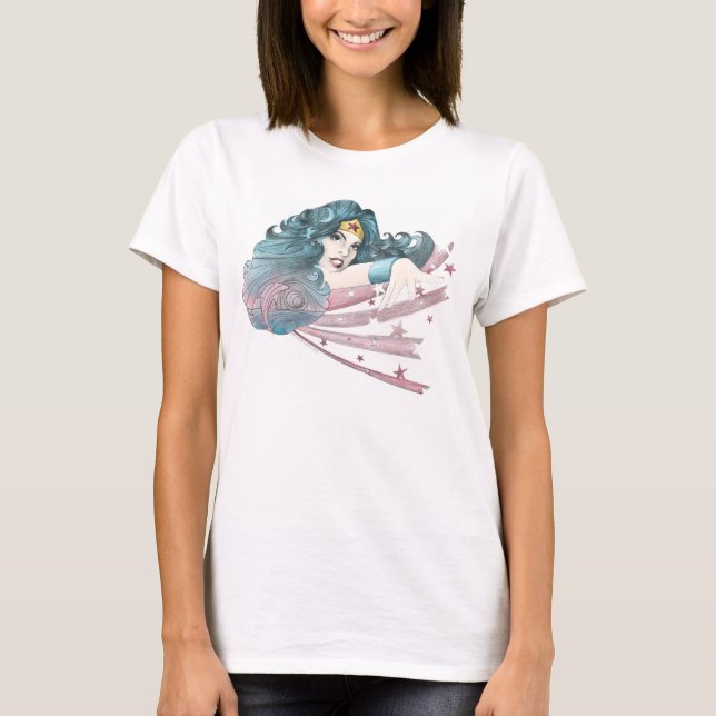 Wonder Woman Dolphin und Streifen T-Shirt (Vorderseite)