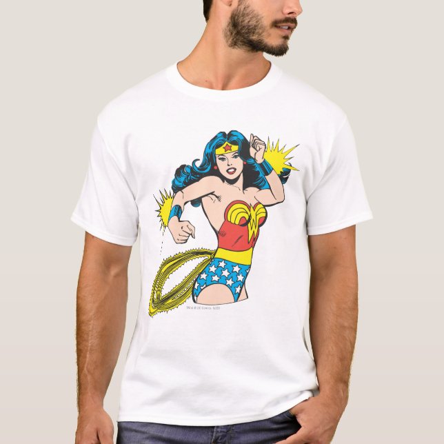 Wonder Woman Drehung mit leuchtenden Wellen T-Shirt (Vorderseite)