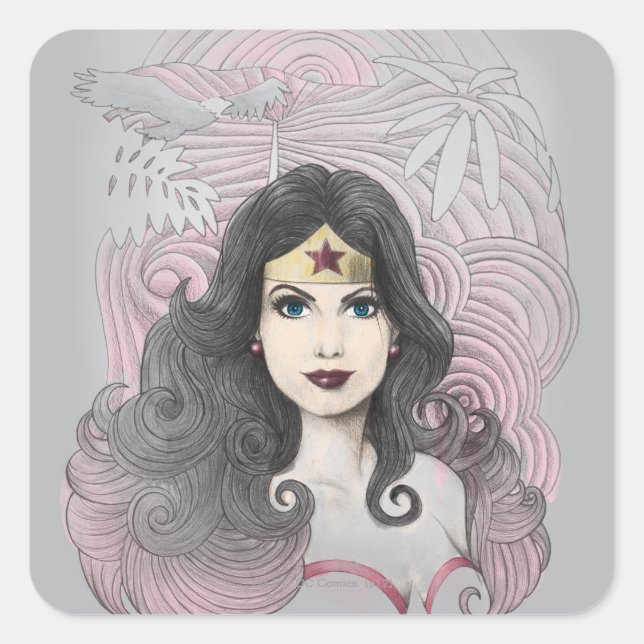 Wonder Woman Eagle und Bäume Quadratischer Aufkleber (Vorderseite)