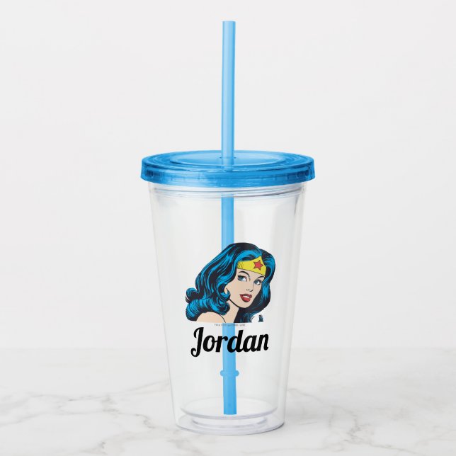 Wonder Woman Face Acryltrinkbecher (Vorderseite)
