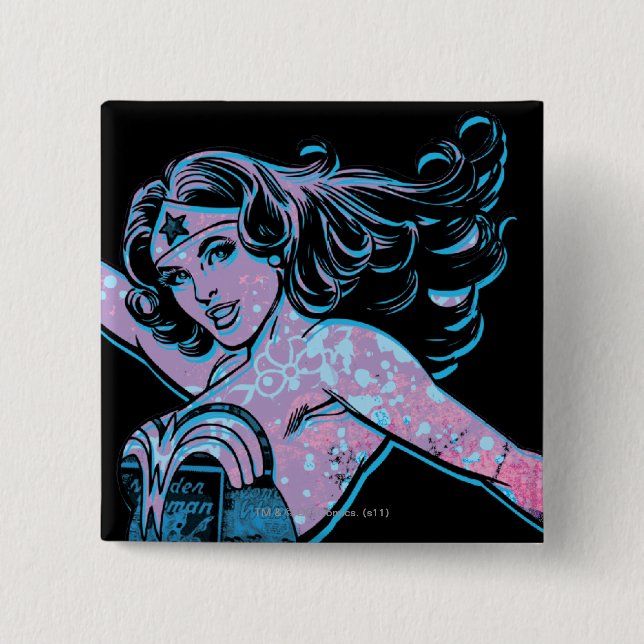 Wonder Woman farbenfrohe Pose Button (Vorderseite)