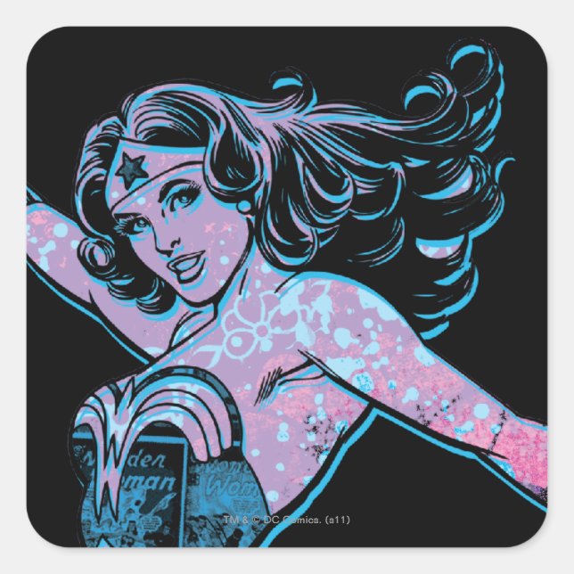 Wonder Woman farbenfrohe Pose Quadratischer Aufkleber (Vorderseite)
