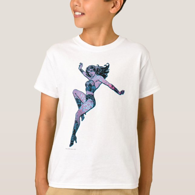 Wonder Woman farbenfrohe Pose T-Shirt (Vorderseite)