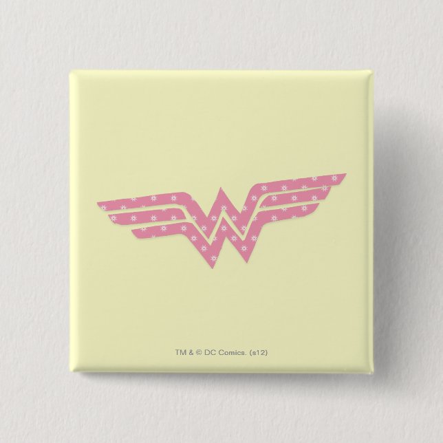 Wonder Woman farbenfrohe Rosa Floral Logo Button (Vorderseite)