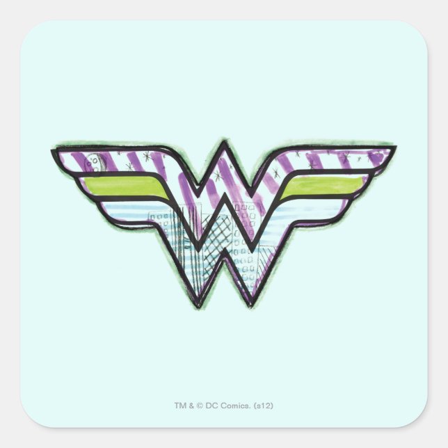 Wonder Woman farbenfrohe Sketch-Logo Quadratischer Aufkleber (Vorderseite)