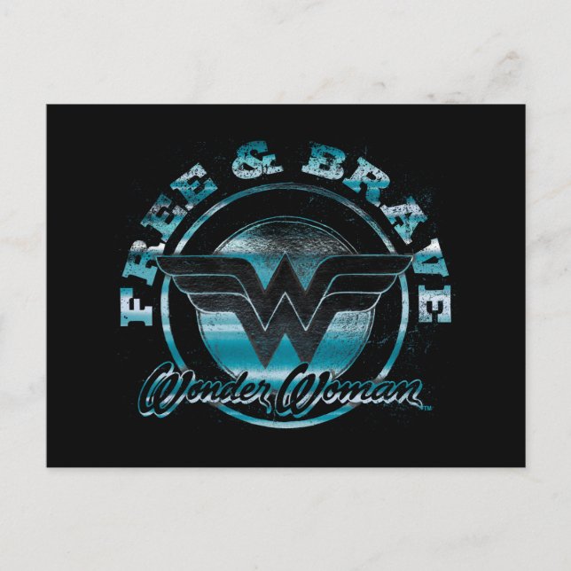 Wonder Woman Free & Brave Grunge Grafik Postkarte (Vorderseite)