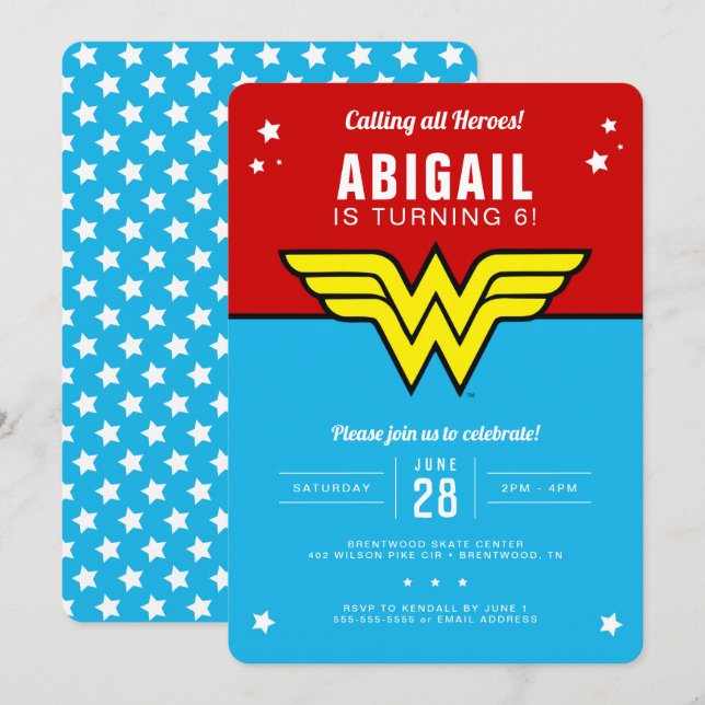 Wonder Woman - Geburtstag der klassischen Logostar Einladung (Vorne/Hinten)