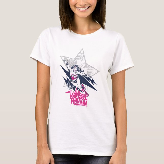 Wonder Woman Glam Rock Flying Character Graphic T-Shirt (Vorderseite)
