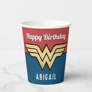 Wonder Woman Golden Logo Happy Birthday Pappbecher