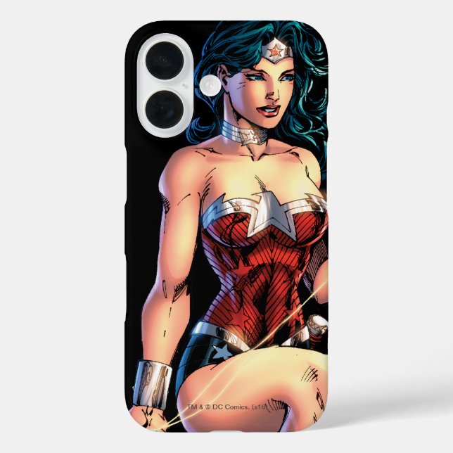 Wonder Woman Gripping Lasso Atop Rock iPhone 16 Hülle (Rückseite)