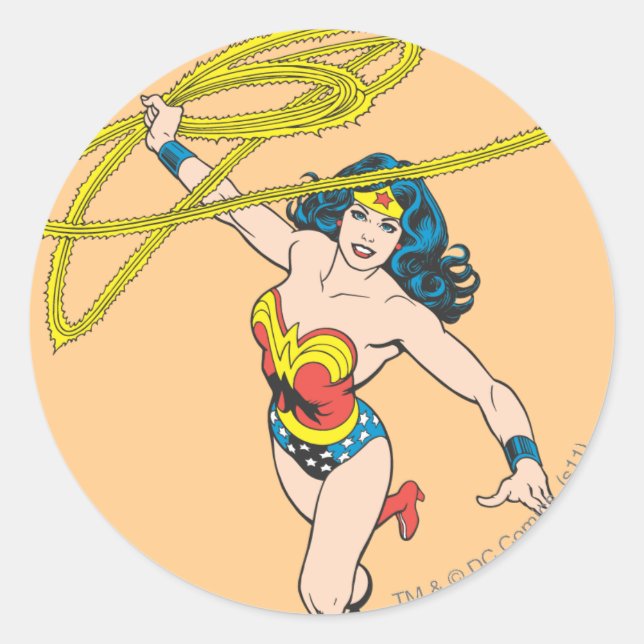 Wonder Woman Holds Lasso 2 Runder Aufkleber (Vorderseite)