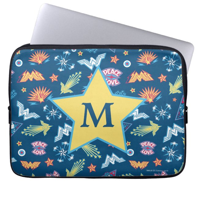 Wonder Woman Icons & Phrases Muster | Monogramm Laptopschutzhülle (Vorderseite)