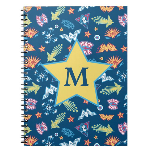 Wonder Woman Icons & Phrases Muster | Monogramm Notizblock (Vorderseite)